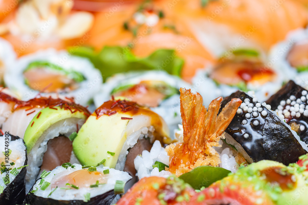 Fresh and colorful sushi pieces