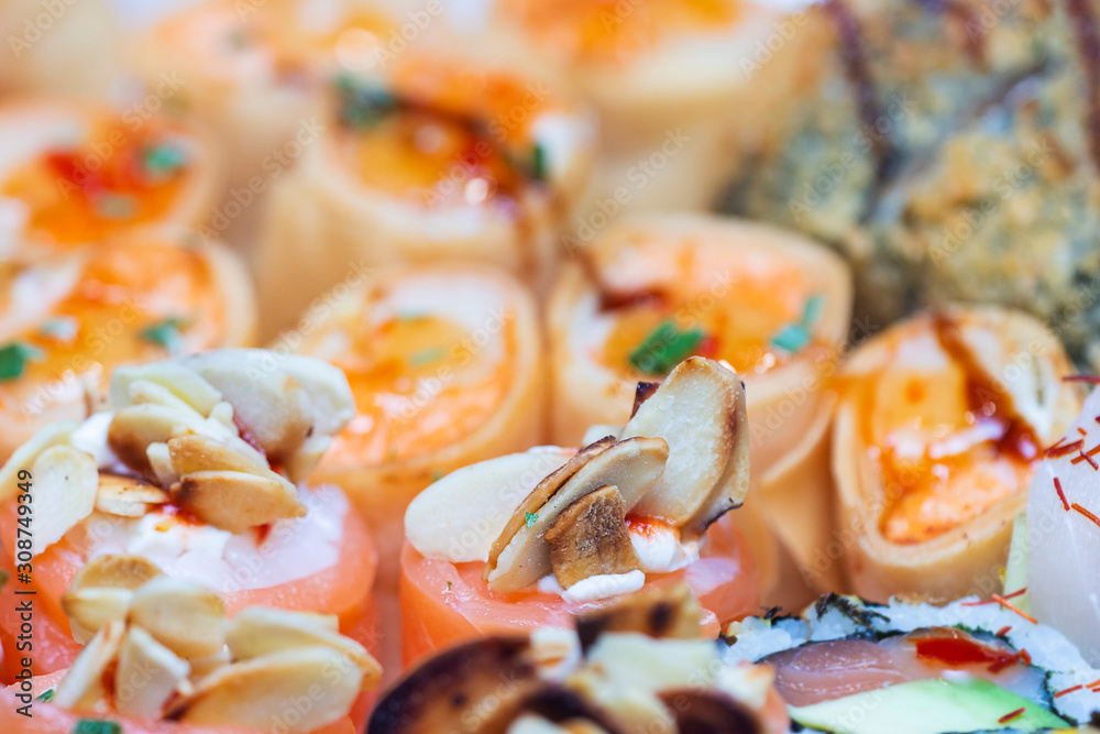 Fresh and colorful sushi pieces