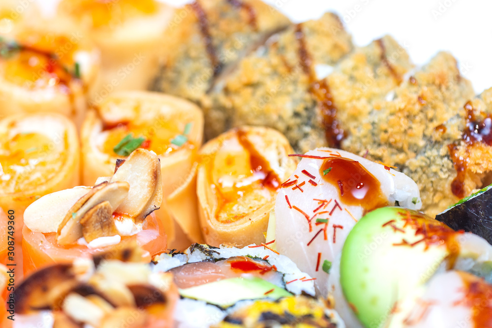 Fresh and colorful sushi pieces