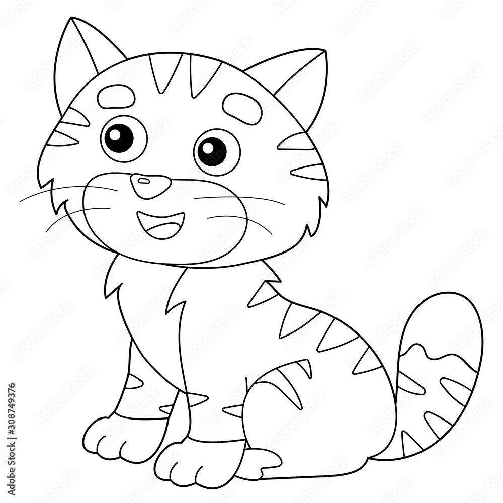 Coloring Page Outline of cartoon striped cat. Pets. Coloring book for kids. Coloring Page Outline of cartoon striped cat. Pets. Coloring book for kids.