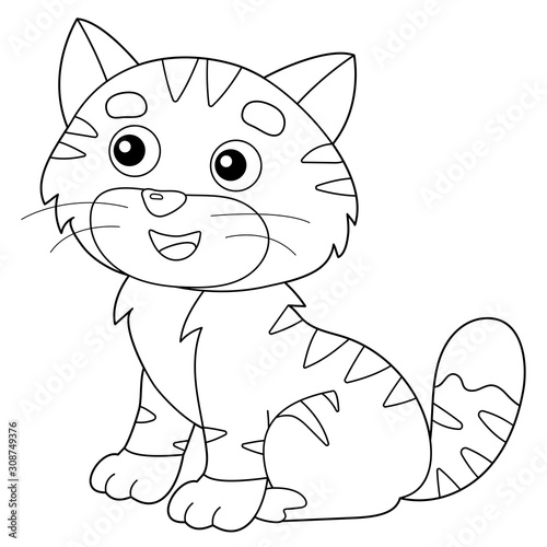 Coloring Page Outline of cartoon striped cat. Pets. Coloring book for kids.