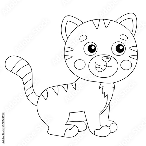 Coloring Page Outline of cartoon striped cat. Pets. Coloring book for kids.