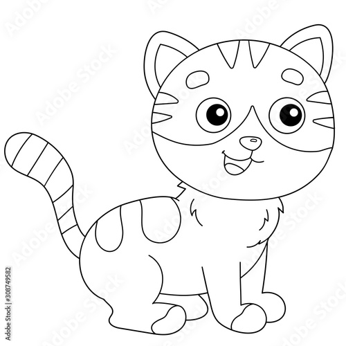 Coloring Page Outline of cartoon striped cat. Pets. Coloring book for kids.
