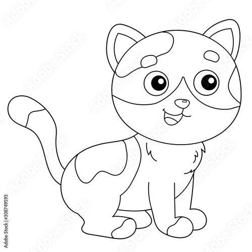 Coloring Page Outline of cartoon cat with kitten. Pets. Coloring book for kids.