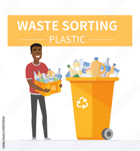 Plastic waste recycling - modern cartoon people characters illustration