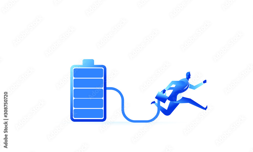 Full energy business with full batteries. Business work concept illustration about hard work and full charge energy. Vector illustration of a flat design Full energy business with full batteries. Business work concept illustration about hard work and full charge energy. Vector illustration of a flat design