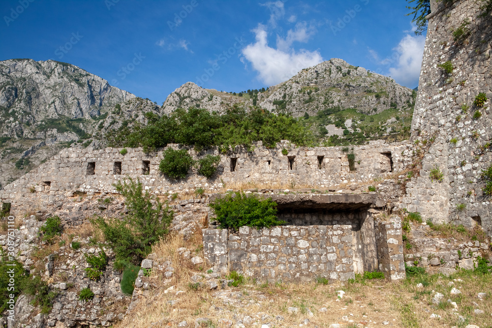 the wall of the ancient fortress, Kotor, Montenegro