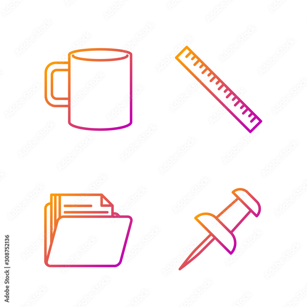 Coffee cup icon set. Vector set of line and colorful flat coffee