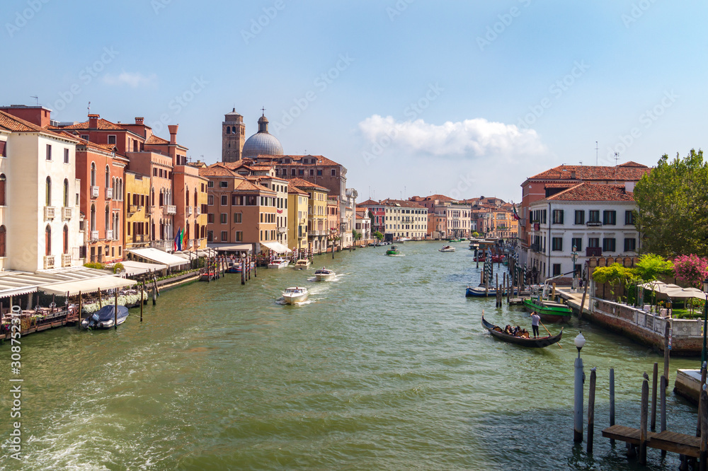Venice, Italy. Motor boats and gondolas on the Grand Canal