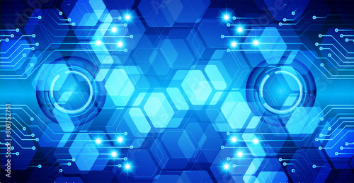 Blue cyber circuit future technology concept background photo