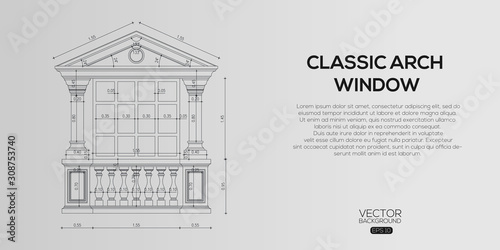 Detailed classic window  , Architectural background , architectural plan vector 