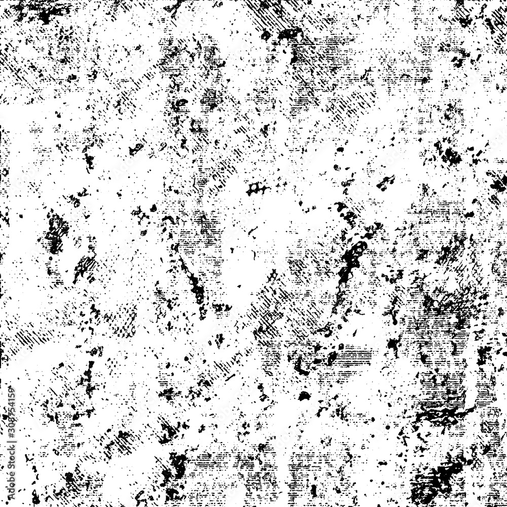 Urban grunge background black and white. Vector template of old vintage texture. Abstract pattern of dirt, dust, cracks