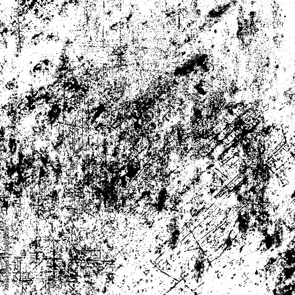 Urban grunge background black and white. Vector template of old vintage texture. Abstract pattern of dirt, dust, cracks