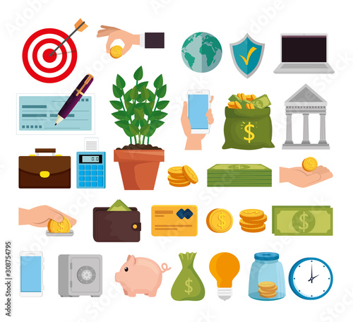 bundle of finance set icons vector illustration design photo
