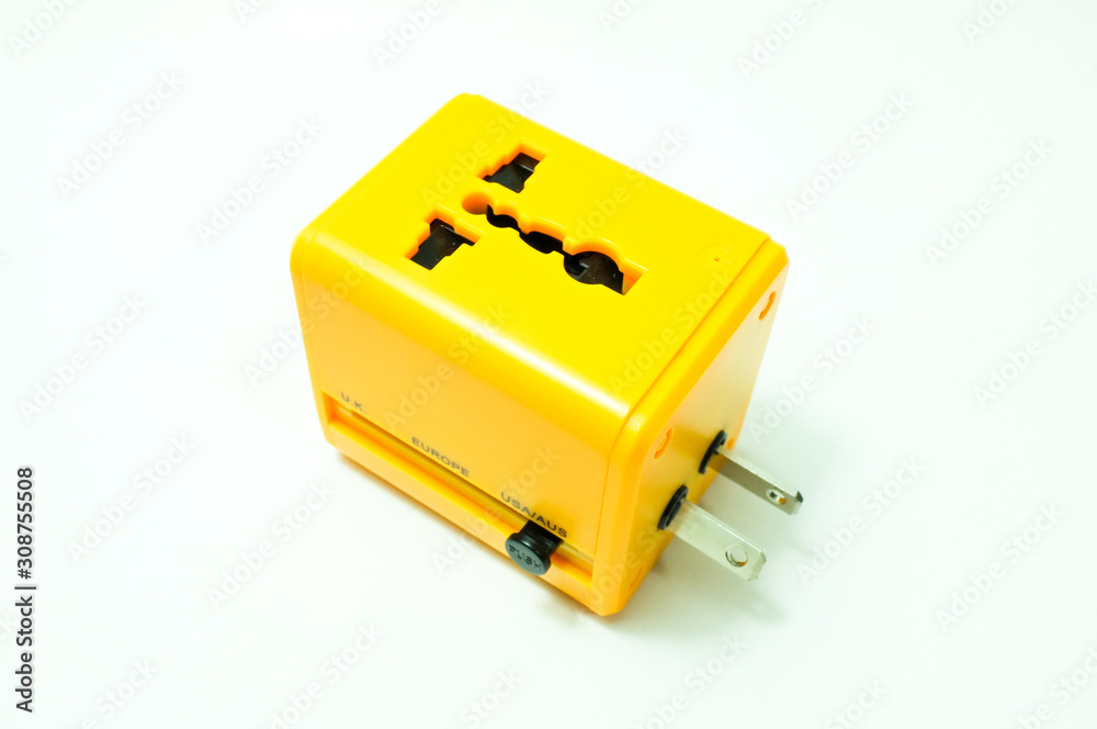All in one universal international plug adapter isolated on white background.