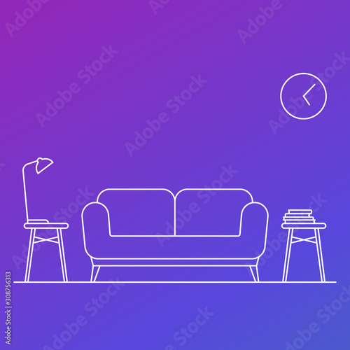 Sofa in the living room, line vector