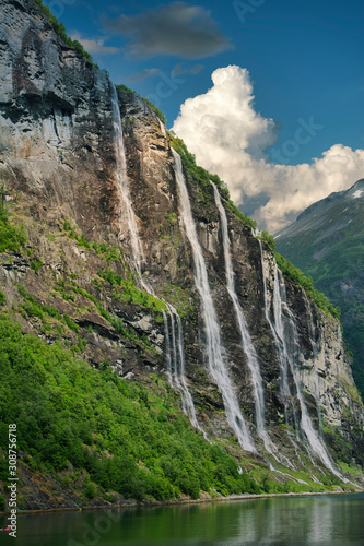 Waterfall over the Geiranger fjord