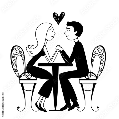 Romantic people in the restaurant vector illustration isolated on white background