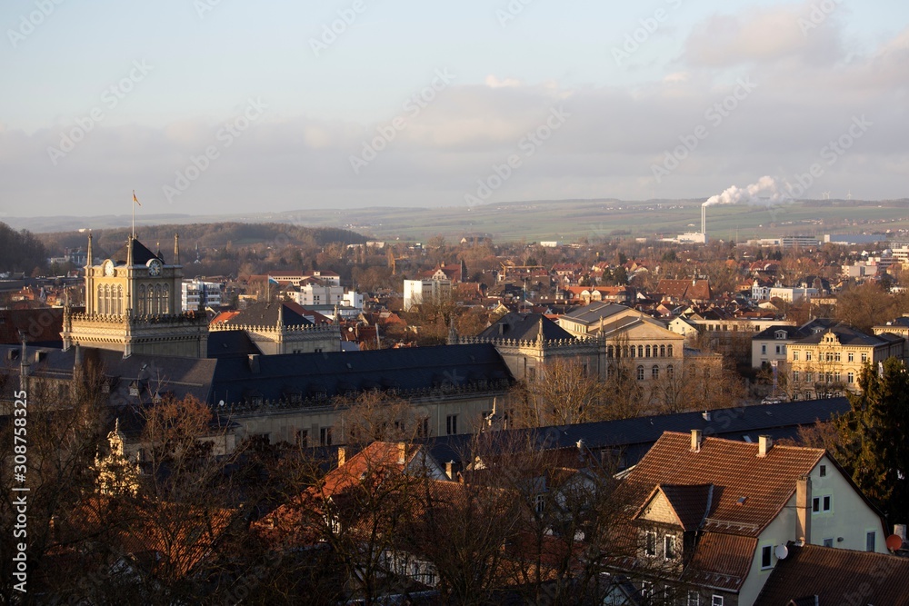 A view of the rooftops of Coburg on a sunny winter's evening