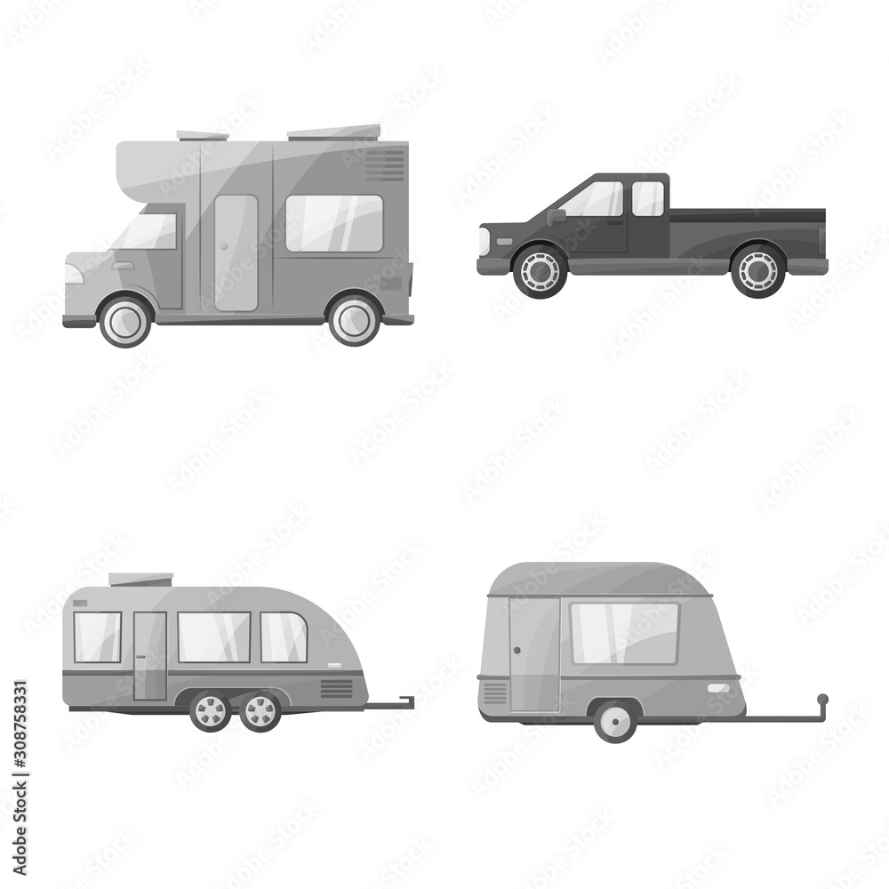 Vector illustration of trailering and camping symbol. trailering and auto vector icon for stock. Vector illustration of trailering and camping symbol. trailering and auto vector icon for stock.