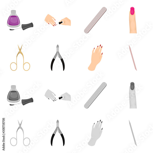 Vector illustration of manicure and makeup symbol. Collection of manicure and cosmetics stock vector illustration.
