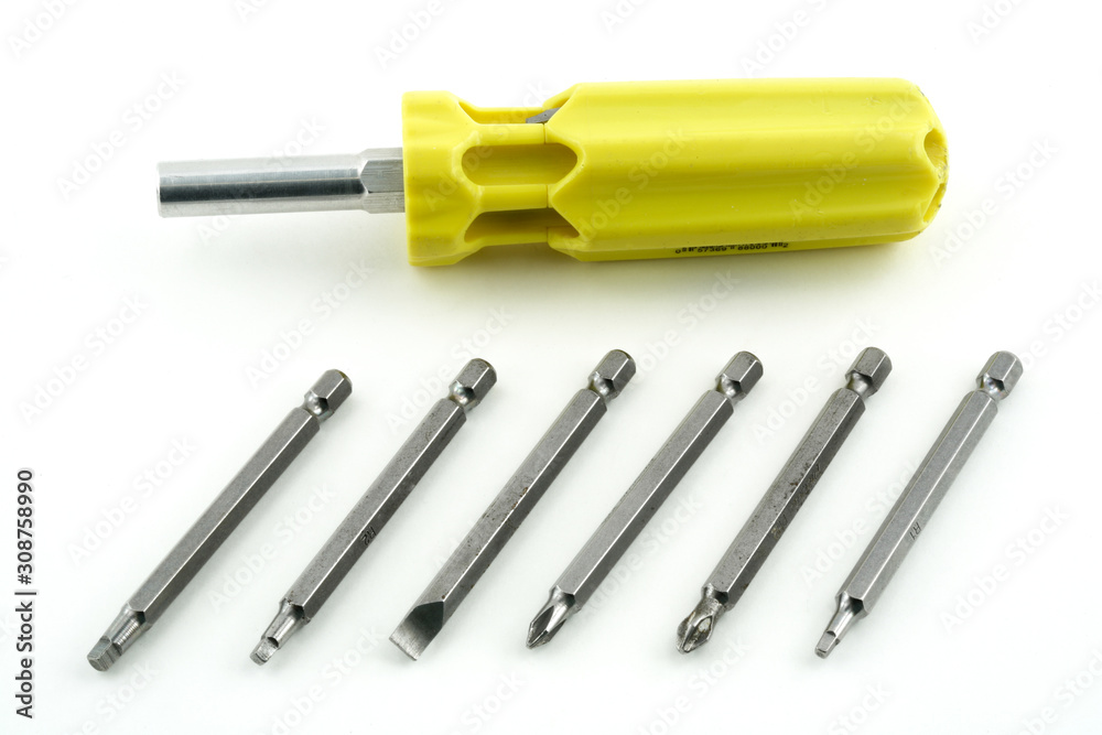 Naklejka premium tools on a white background set of screwdriver bit