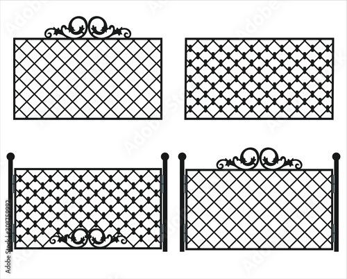 Cast Iron Gate on isolated background. Swirl fence wrought. Decor template. 