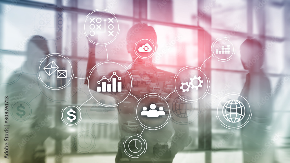 Business process automation concept on blurred background. Business process automation concept on blurred background.