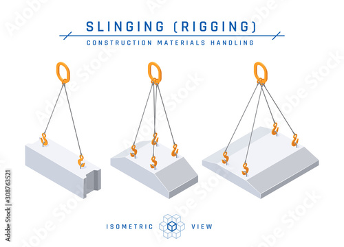 Concrete block slinging, vector in isometric style