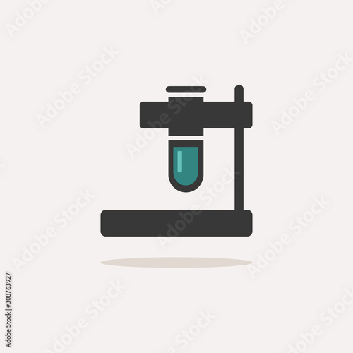 Test tube. Icon with shadow on a beige background. Pharmacy vector illustration