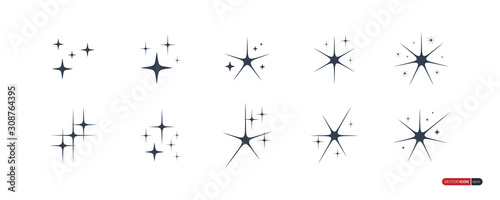 Sparkle Star Icons Set isolated on white background. Flat Vector Icon Design Template Elements