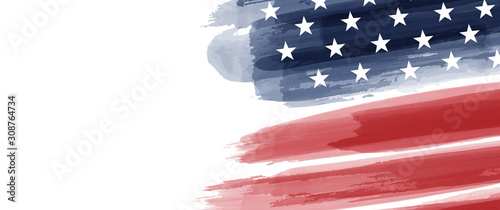 American National Holiday. US Flag with American stars, stripes and national colors. Watercolors.