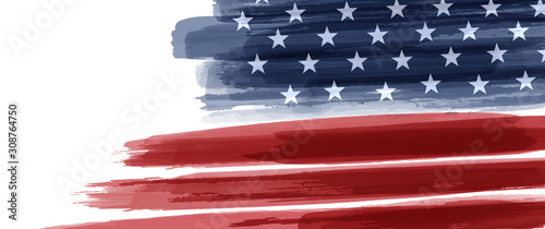 American National Holiday. US Flag with American stars, stripes and national colors. Watercolors.