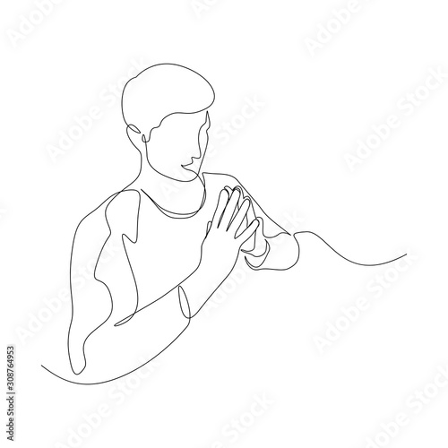 Continuous one line man in a confident pose. Vector illustration.