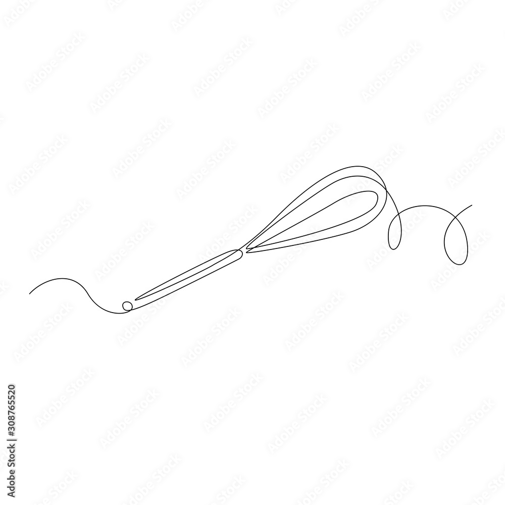 Continuous one line drawing whisk. Stock vector illustration.