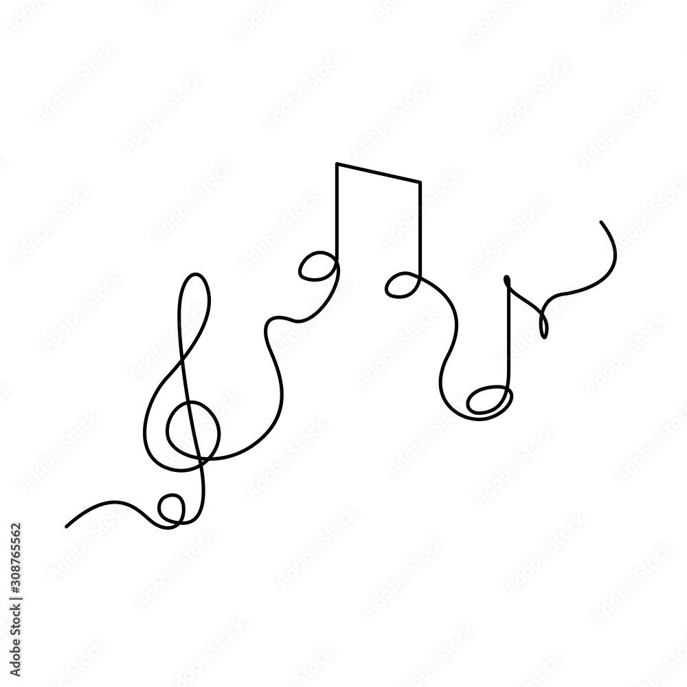 Continuous one line treble clef and notes, musical notes, A or La. vector illustration. <span>plik: #308765562 | autor: Askhat</span>