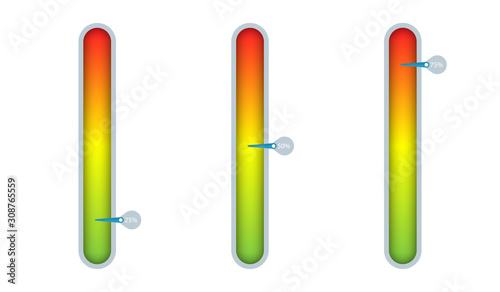 Measure the level with a green red gradient and a percentage arrow on the side. Progress indicator bar template. Creative vector illustration for infographics on the site.