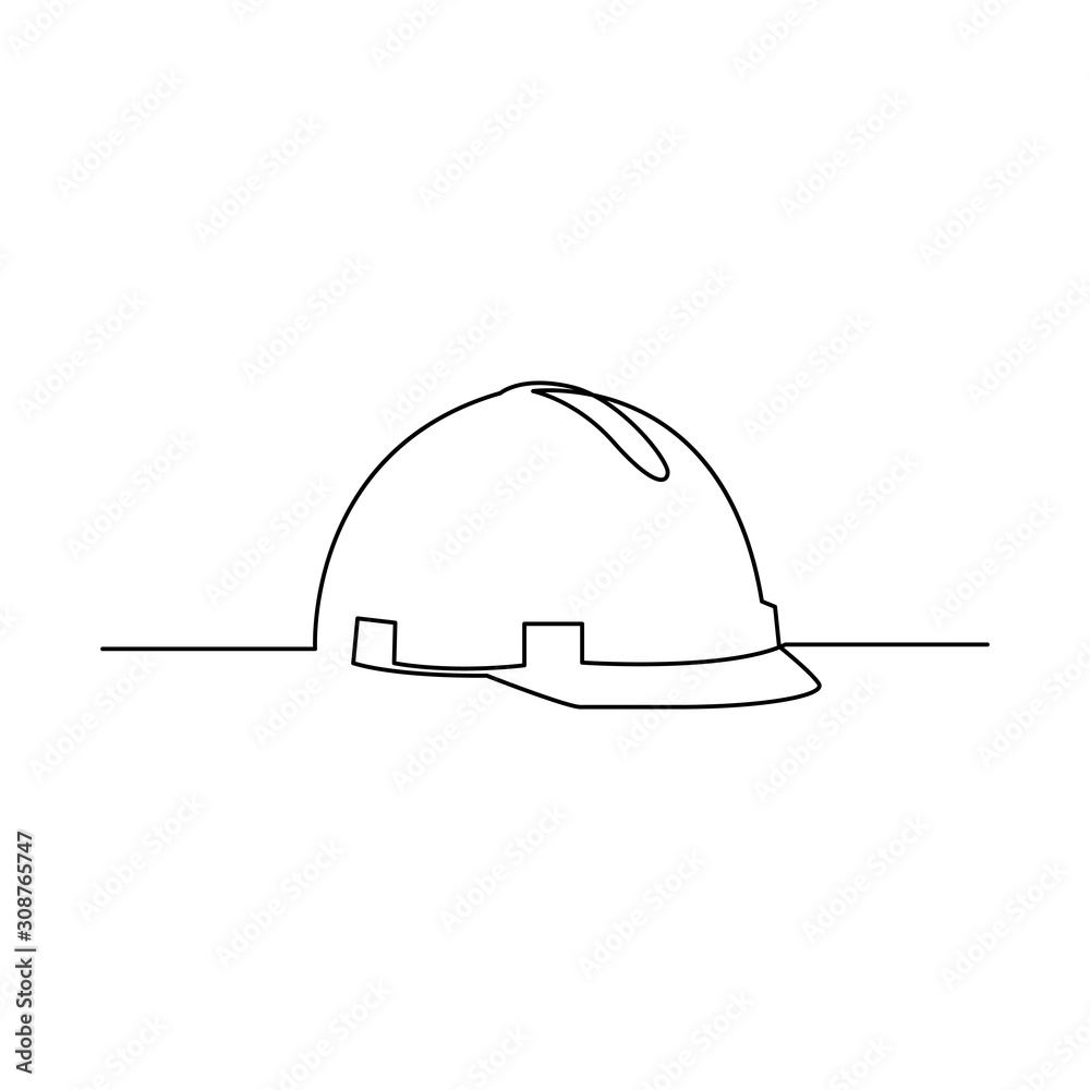 Continuous one line construction helmet - hard hat. Safety concept. Stock illustration. Continuous one line construction helmet - hard hat. Safety concept. Stock illustration.