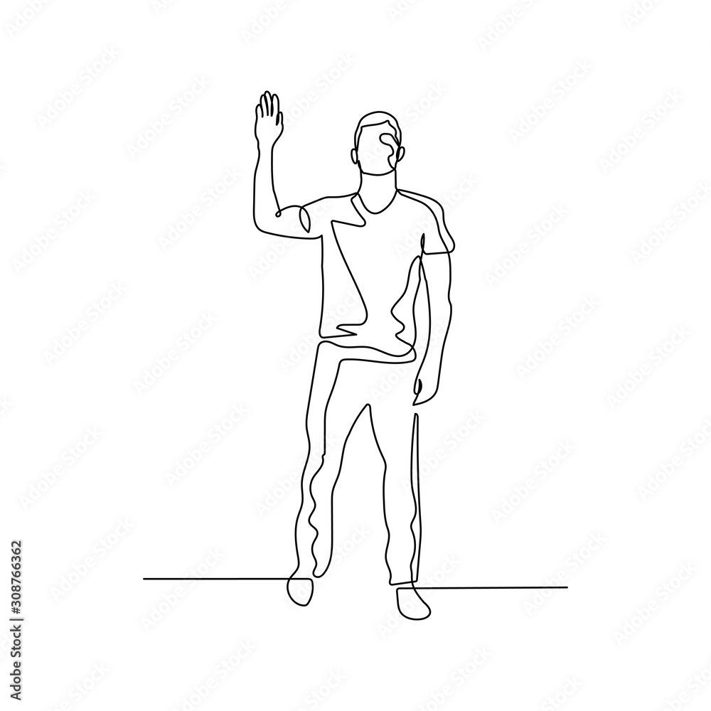 Continuous one line man waving. Human relations and feelings. Stock illustration.
