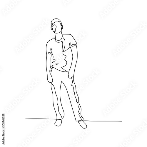 Continuous one line man standing in a relaxed pose. Stock illustration.