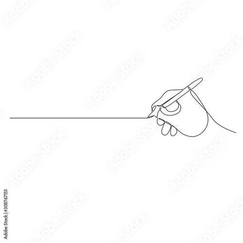 Continuous one line hand with pen write a straight line. Vector illustration.