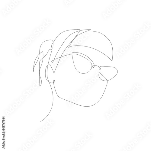 Continuous one line abstract woman with glasses and ponytail. Vector illustration.