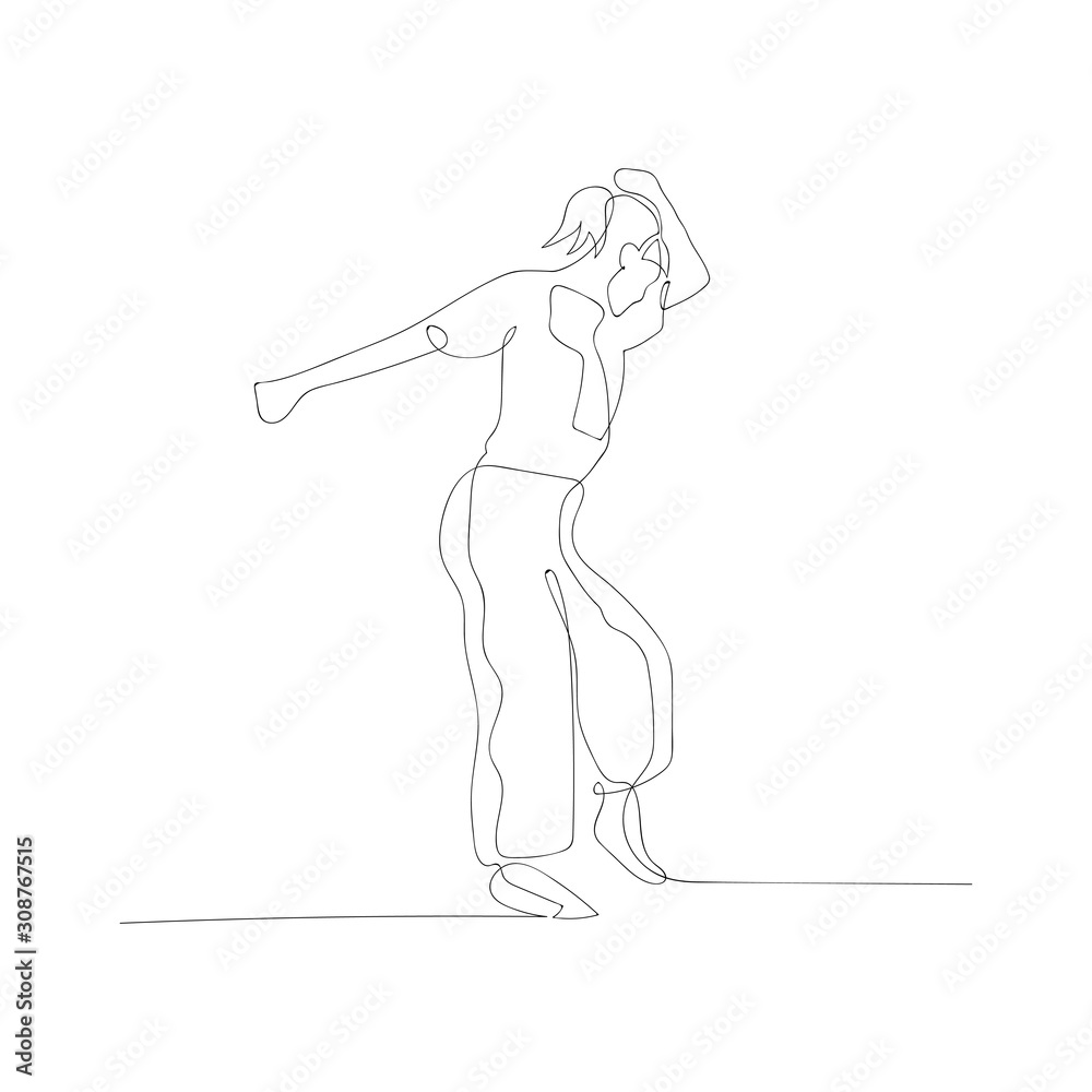 Continuous one line drawing dancing woman. Vector stock illustration. Continuous one line drawing dancing woman. Vector stock illustration.