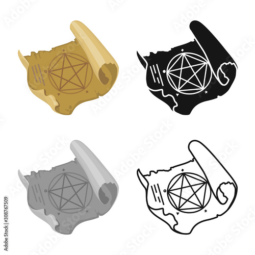 Vector illustration of parchment and alchemy symbol. Graphic of parchment and manuscript stock vector illustration.