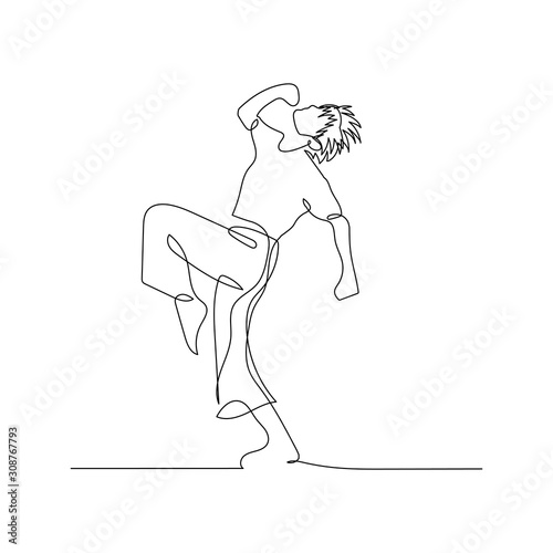 Continuous one line expressively dancing woman. Vector illustration.