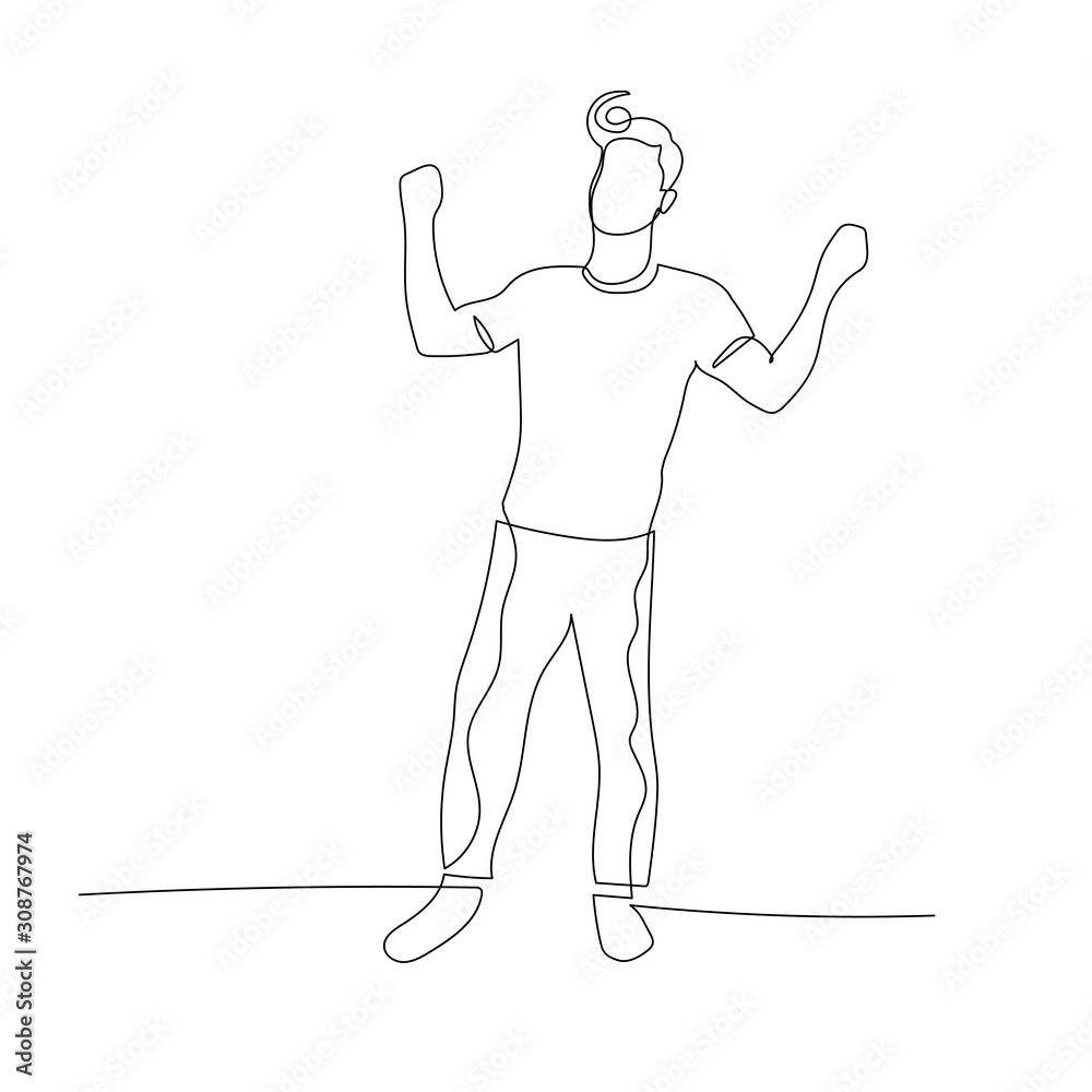 Continuous one line dancing man with retro haircut. Vector illustration. Continuous one line dancing man with retro haircut. Vector illustration.
