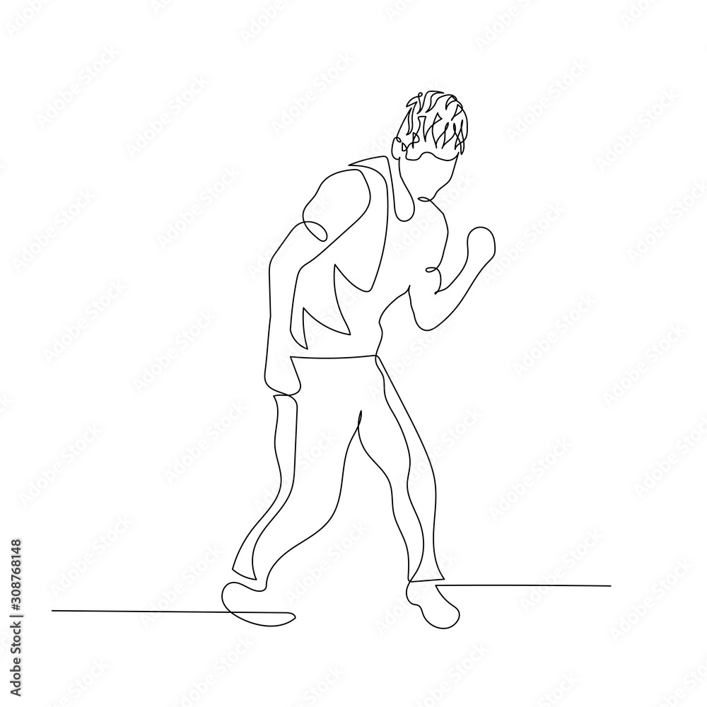 Continuous one line dancing man with fashion hairstyle. Vector illustration.