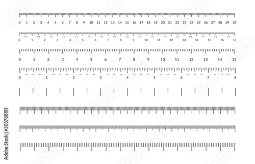 Measuring tape scale set. Vector measurable yardstick measures length height meter precision tools centimeter millimeters calibration. Measurements scales design template