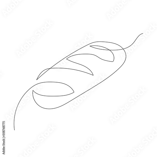Continuous one line loaf of bread. Vector illustration.