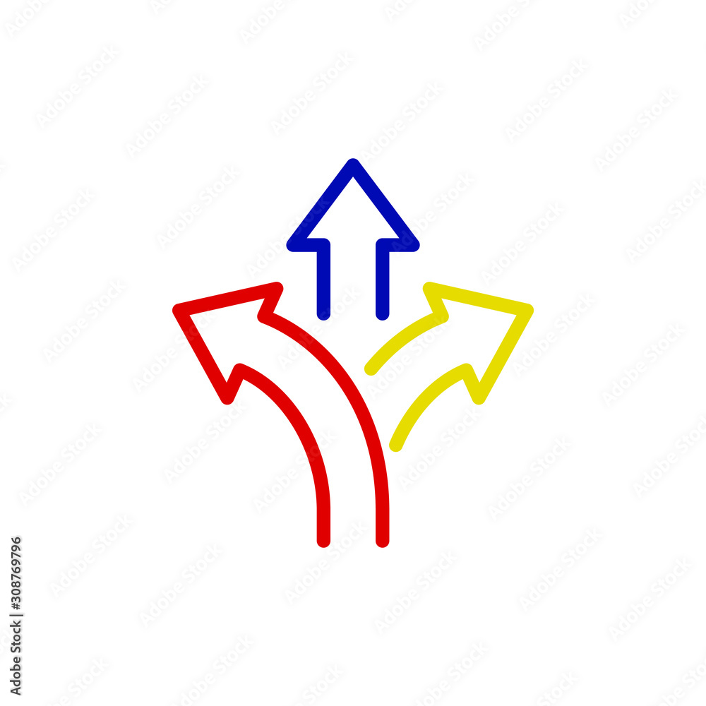 three-way direction arrow icon template color editable. three-way direction arrow symbol vector sign isolated on white background. Simple logo vector illustration for graphic and web design. three-way direction arrow icon template color editable. three-way direction arrow symbol vector sign isolated on white background. Simple logo vector illustration for graphic and web design.
